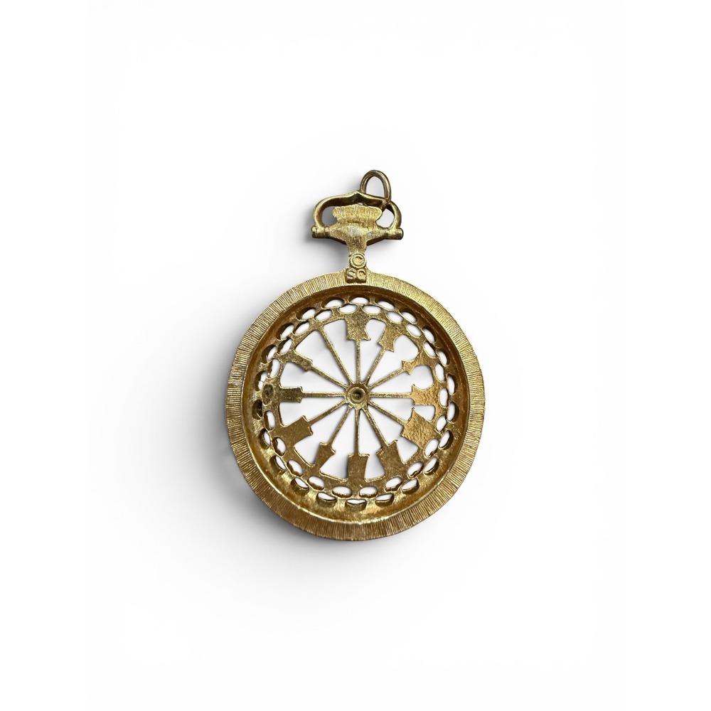 Vtg 60s Sarah Coventry Gold Tone Skeleton Watch Face‎ Pendant charm for necklace